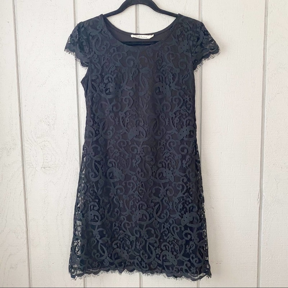 BLACK Lace Overlay Cap Sleeve Mini Dress - Picture 1 of 4